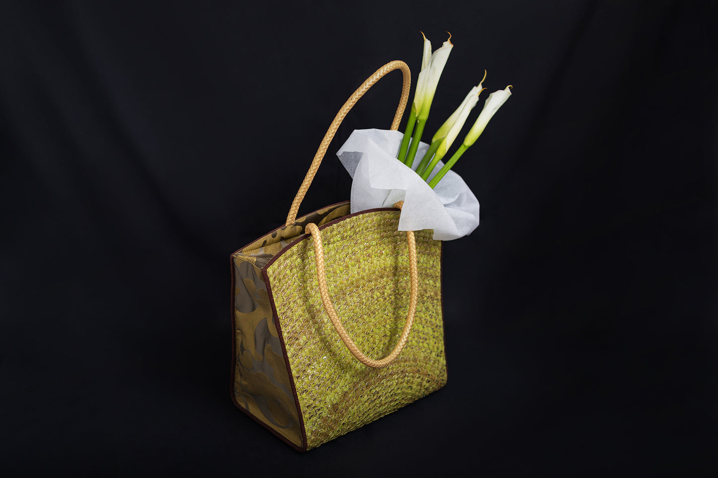 Green woven Lontar Shopping Bag