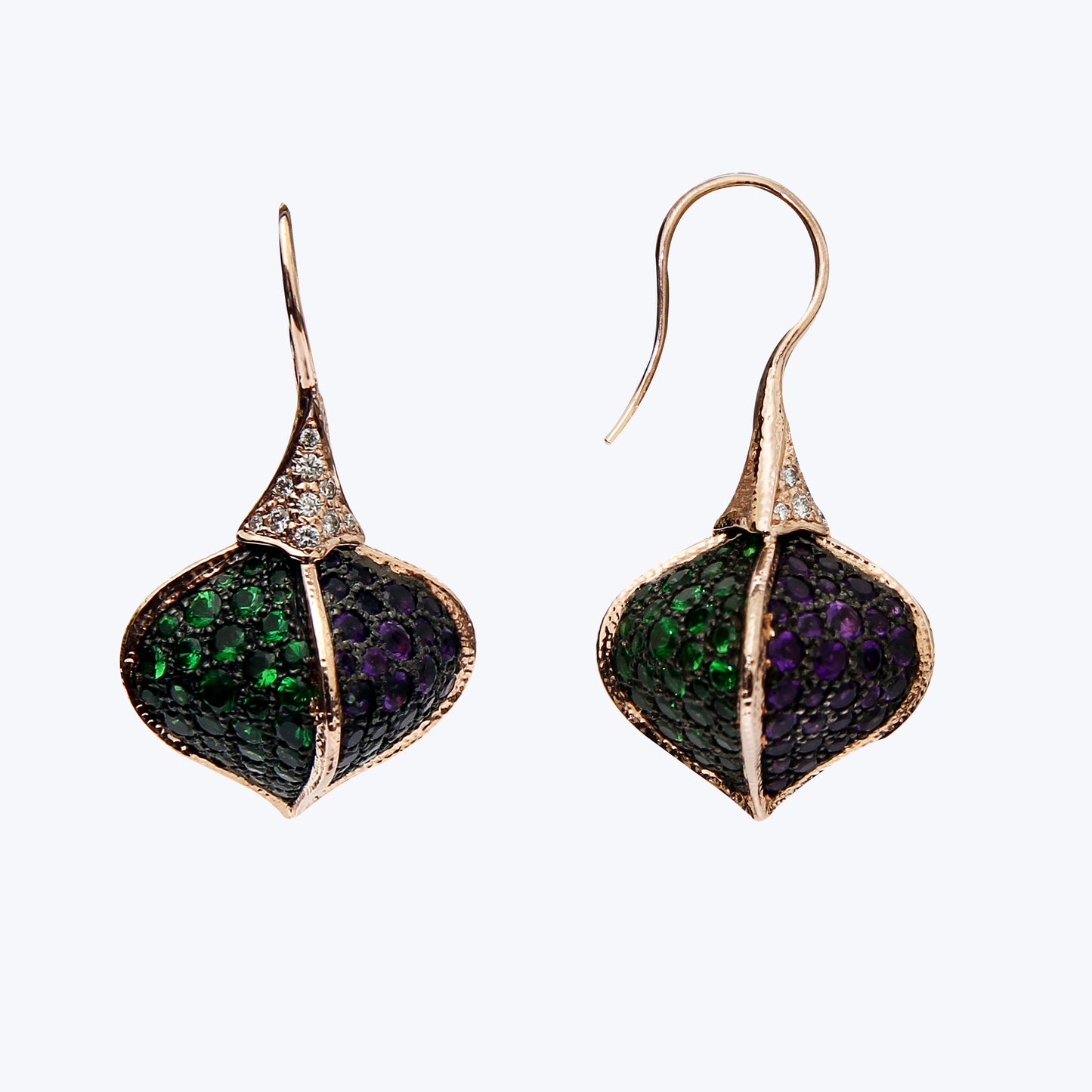 Balinese Fruit Earrings with Tsavorite and Amthyst