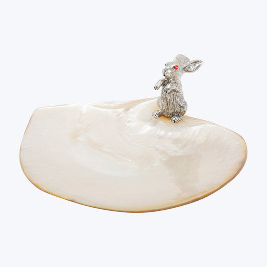 Mother of Pearl Canape Plate with Hopping Silver Rabbit