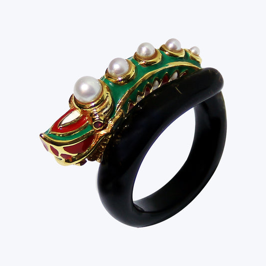 Naga Ring with Pearl and Enamel