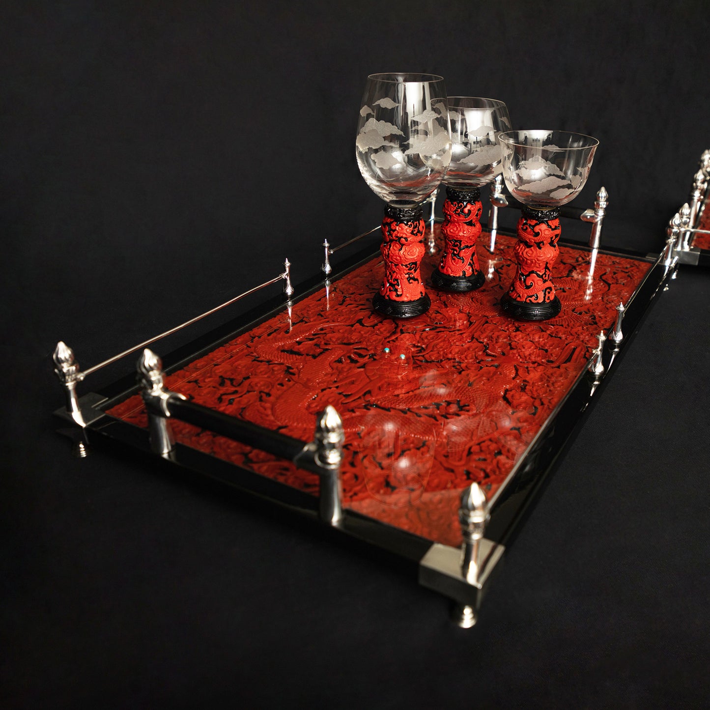 Red Lacquer Dragon Tray #S