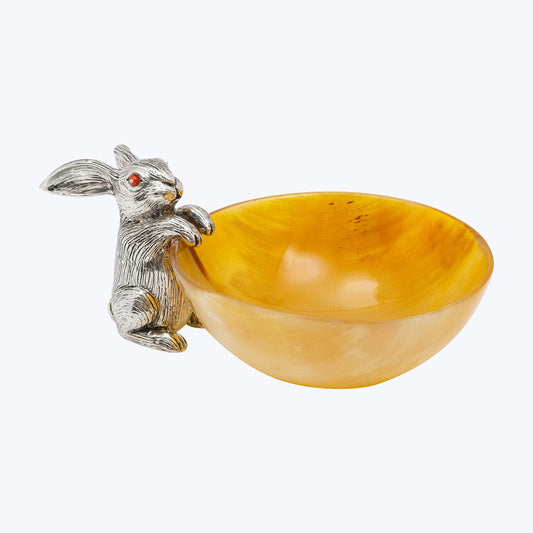 Buffalo Horn Bowl with Silver Rabbit