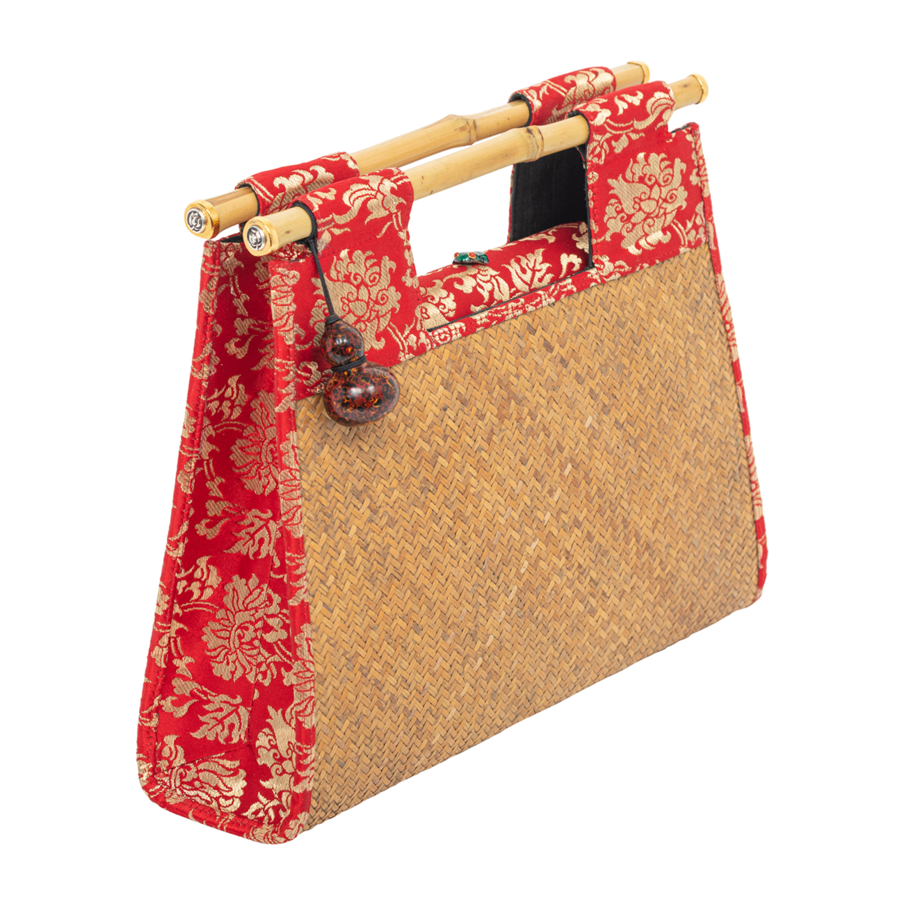 Bamboo Mat Handbag with Textile and Frog