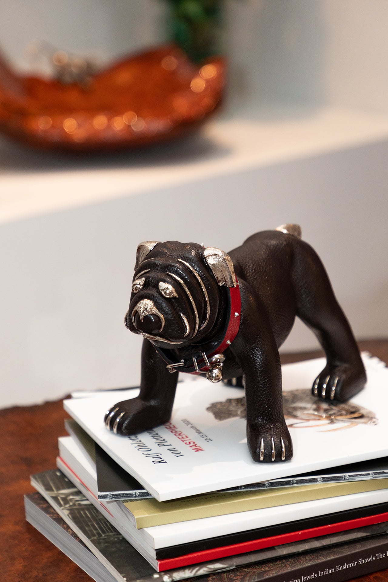 Bulldog Paperweight with a Red Leather Collar