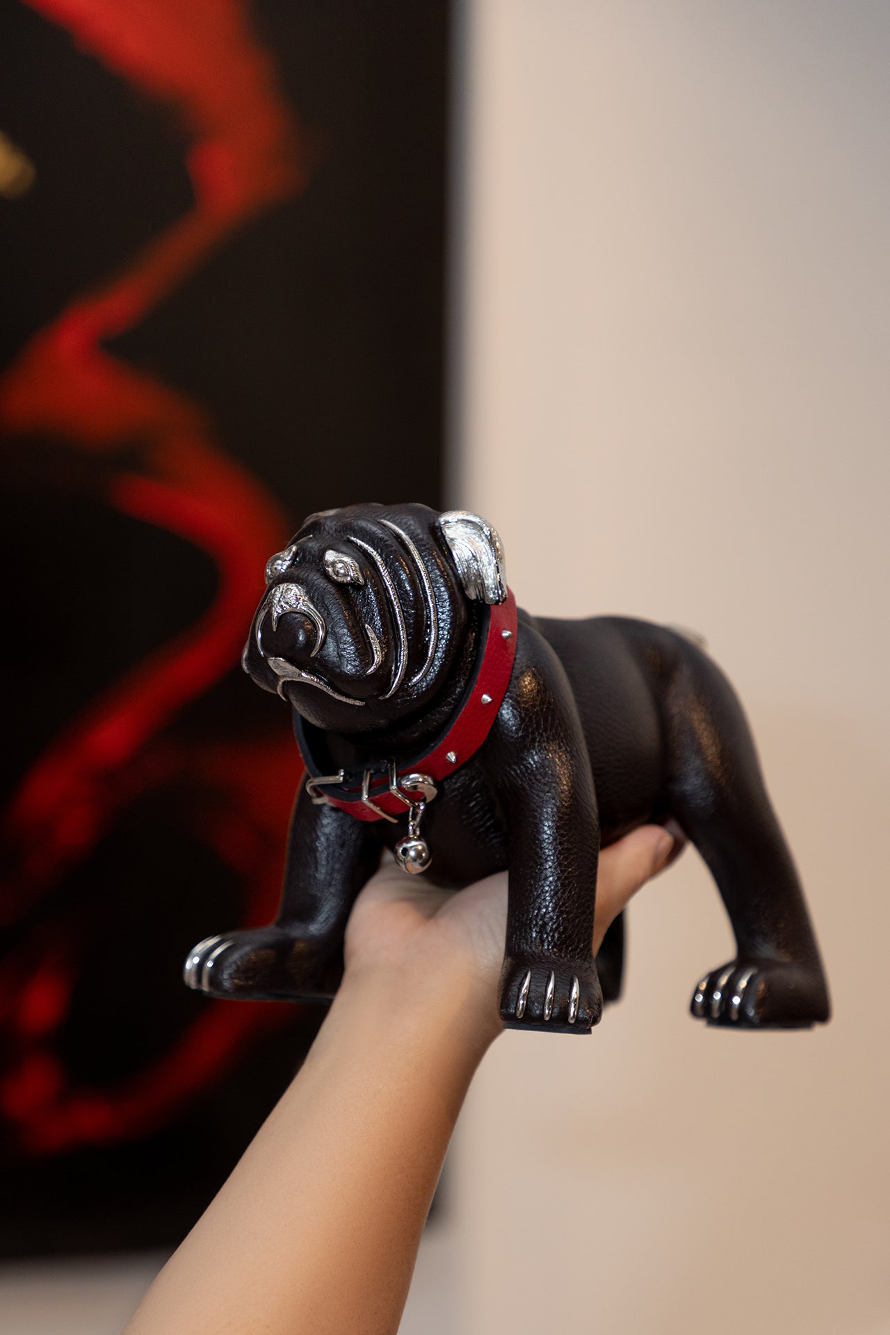 Bulldog Paperweight with a Red Leather Collar