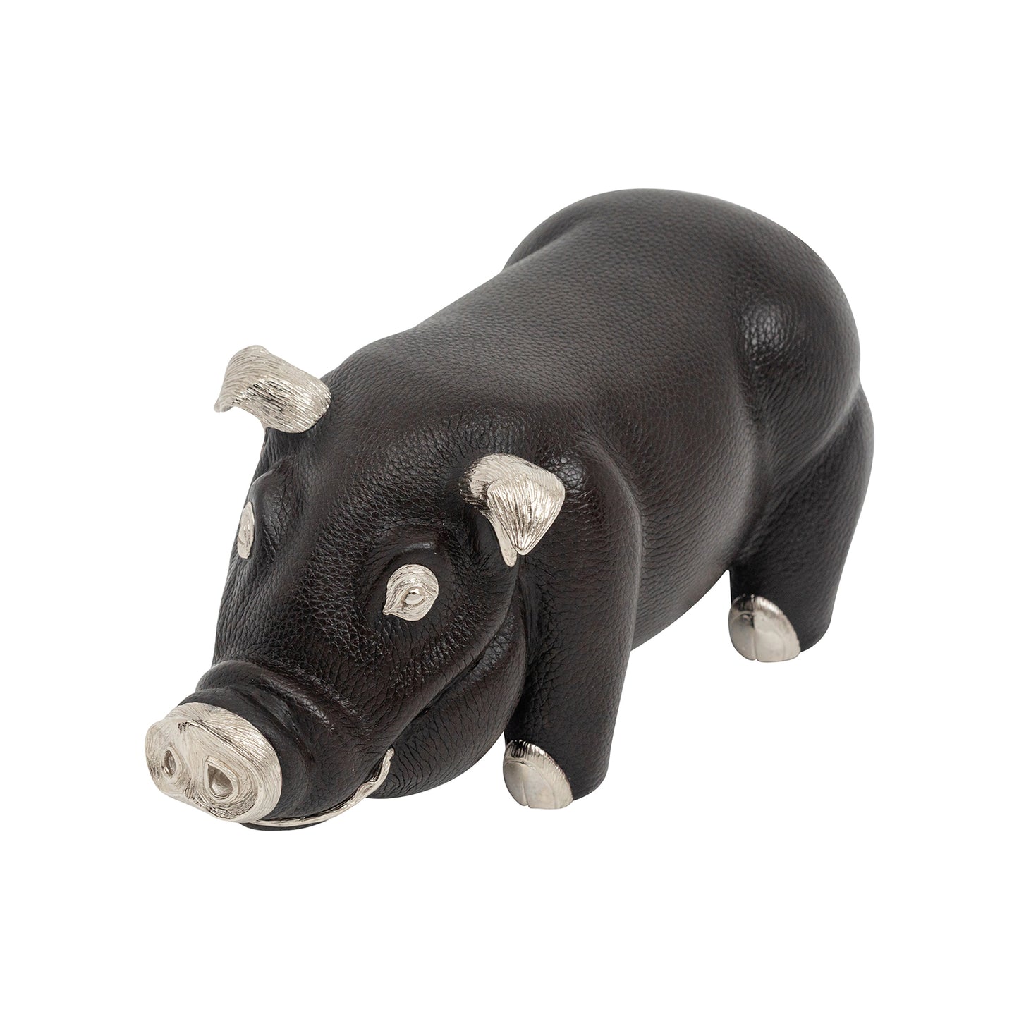 Brown Leather Pig Paperweight/Bookend