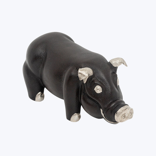 Brown Leather Pig Paperweight/Bookend