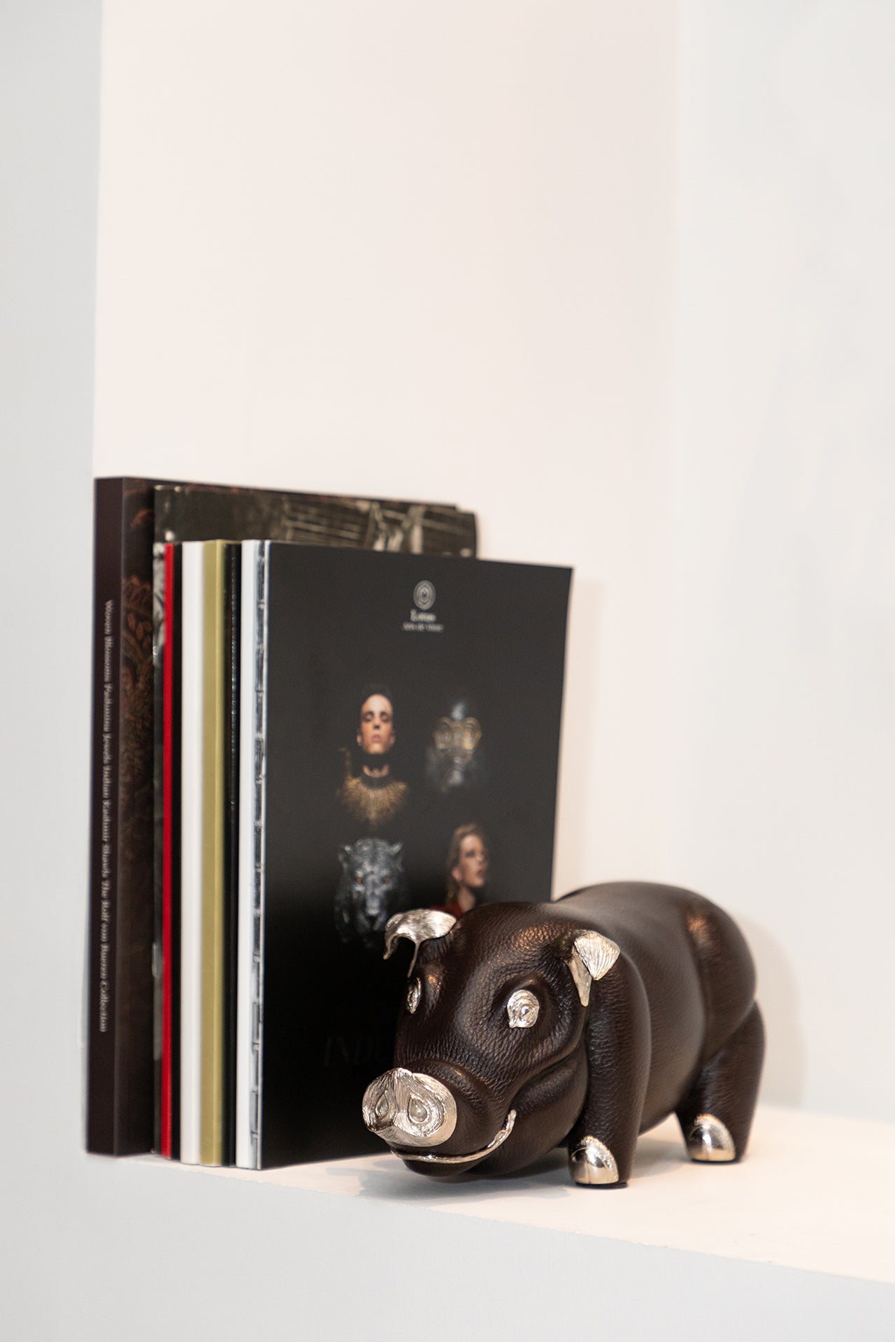 Brown Leather Pig Paperweight/Bookend