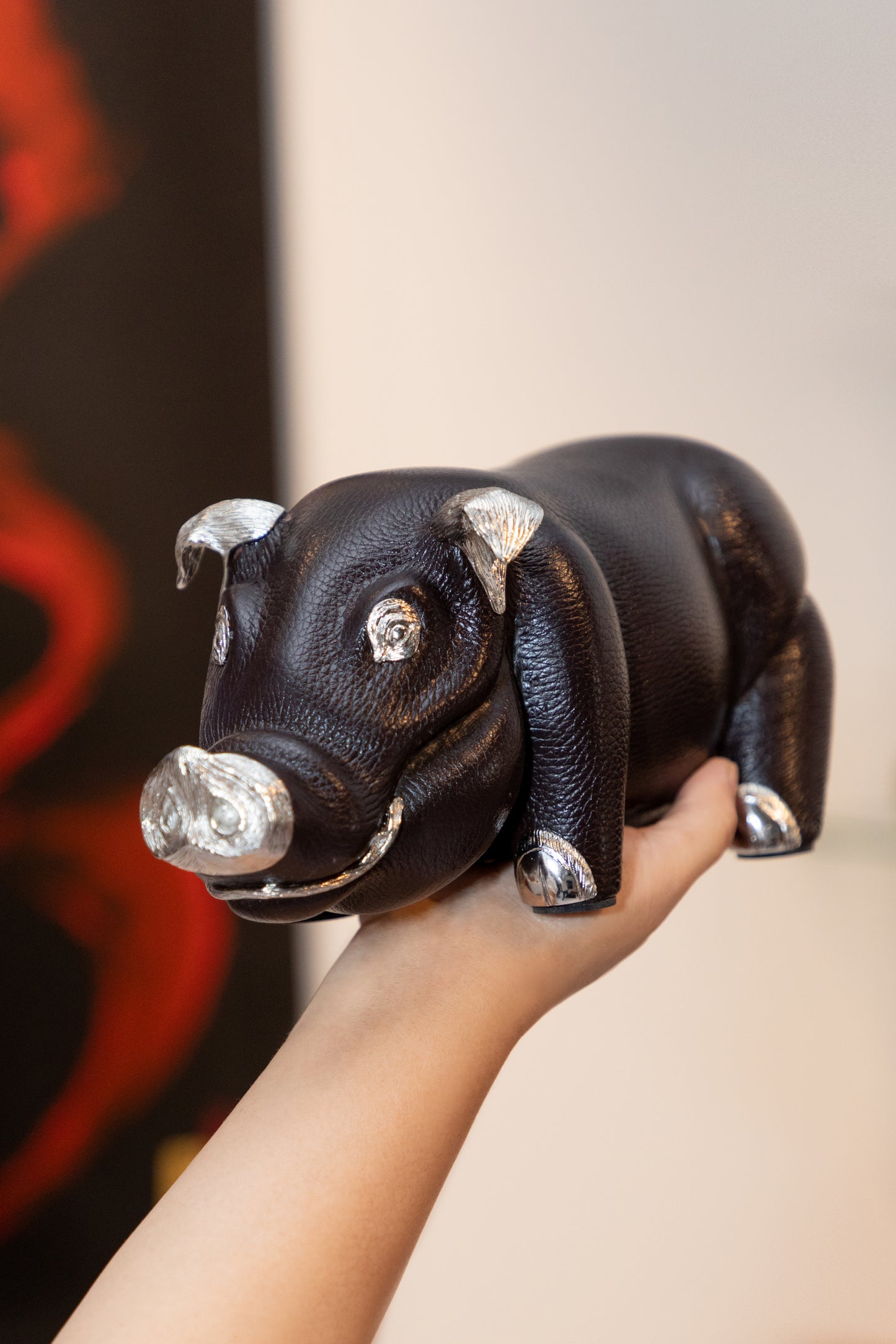 Brown Leather Pig Paperweight/Bookend