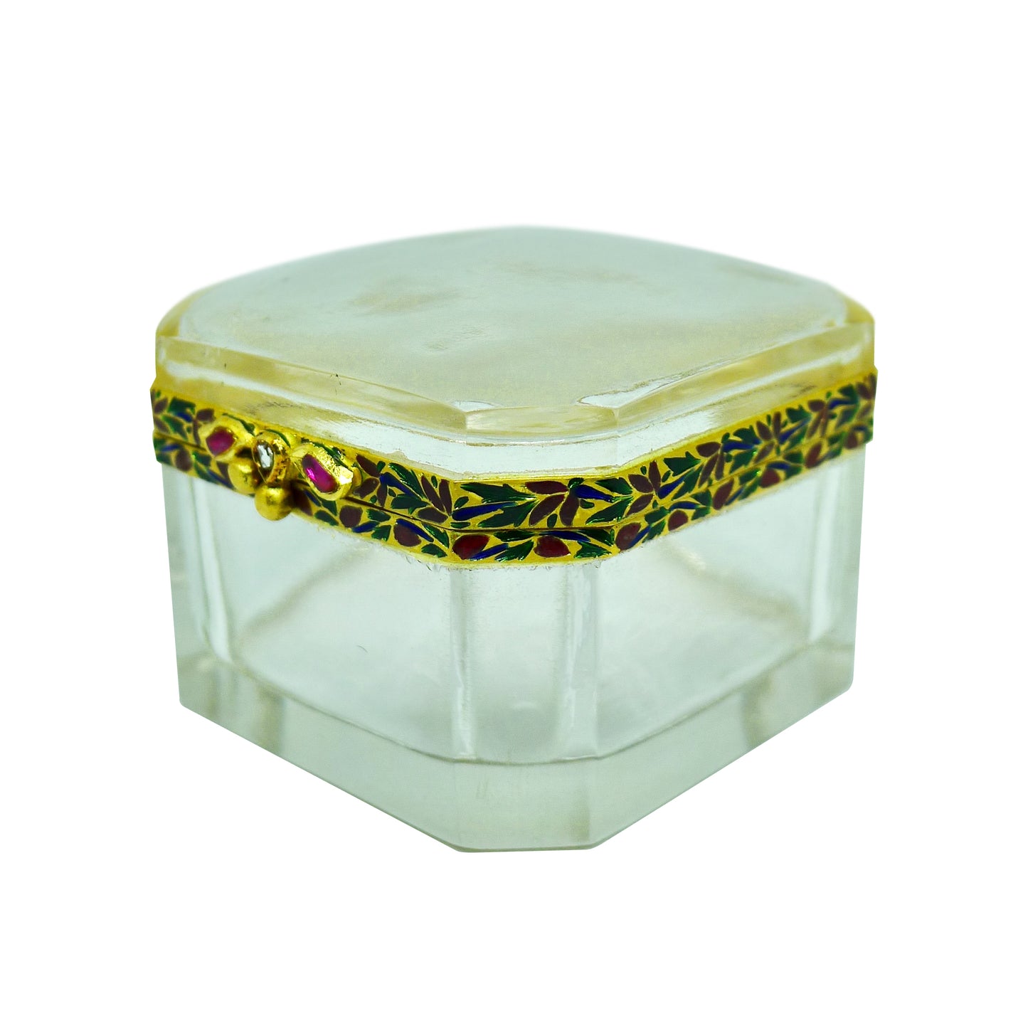 Rock Crystal Pill Box with Natural Burmese Cabochon Rubies