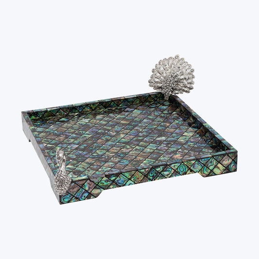 Mosaic Abalone Shell Peacock Tray
