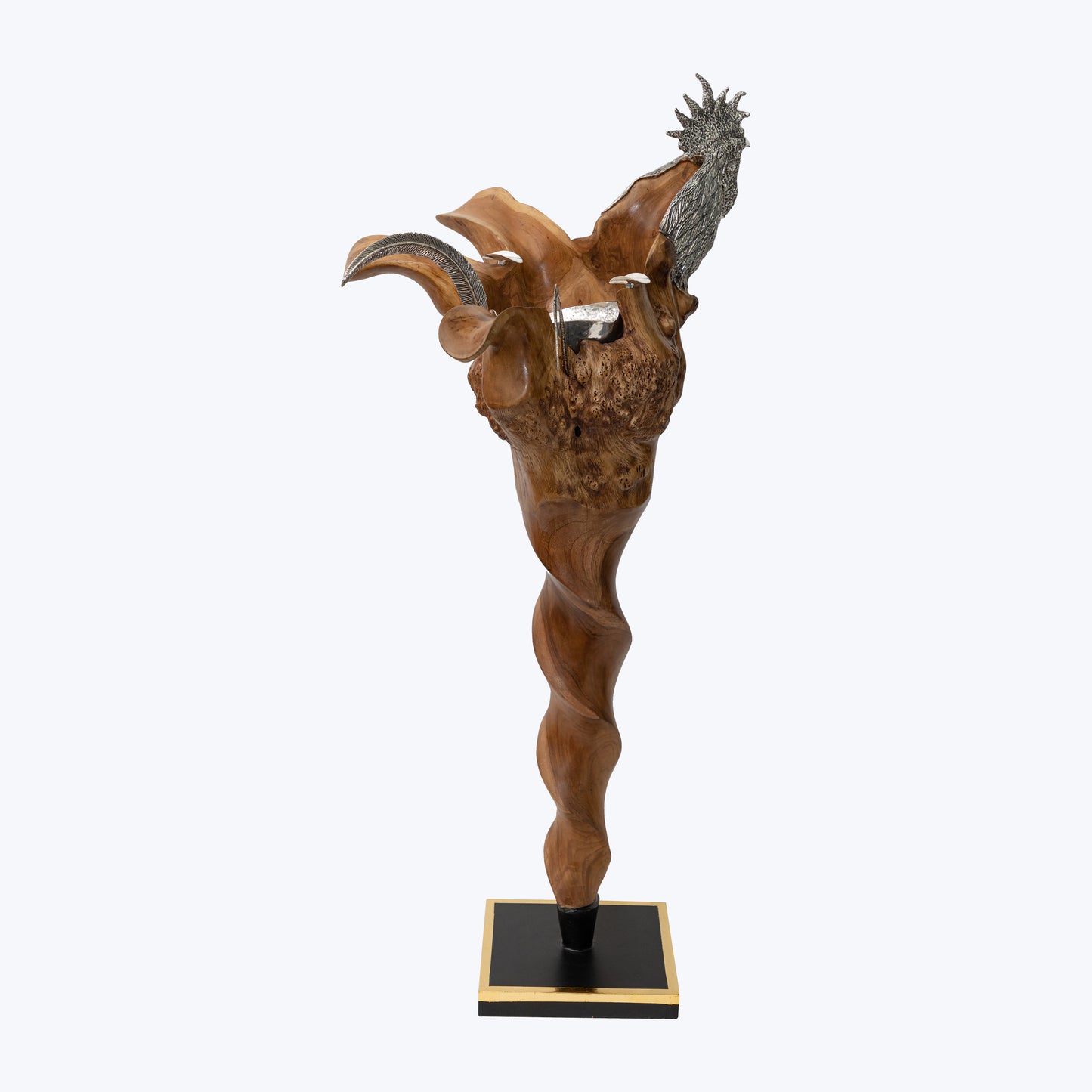 Teak Wood Rooster Sculpture / Bowl