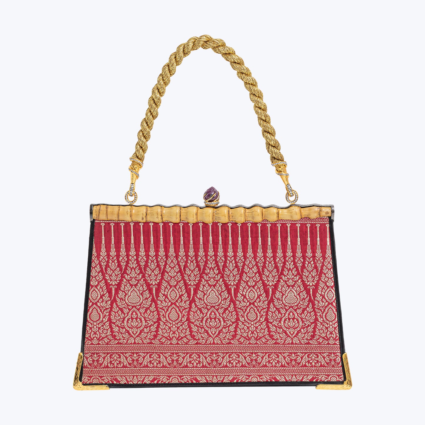 Woven Jewelled Silapacheep Handbag with Gold Silk Cord and Diamonds