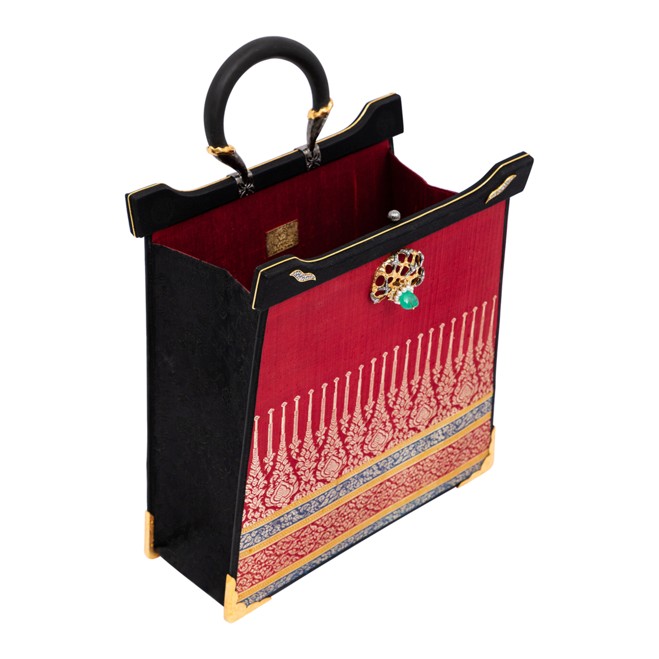 Silapacheep Textile Handbag with Lotus, Emerald and Diamond