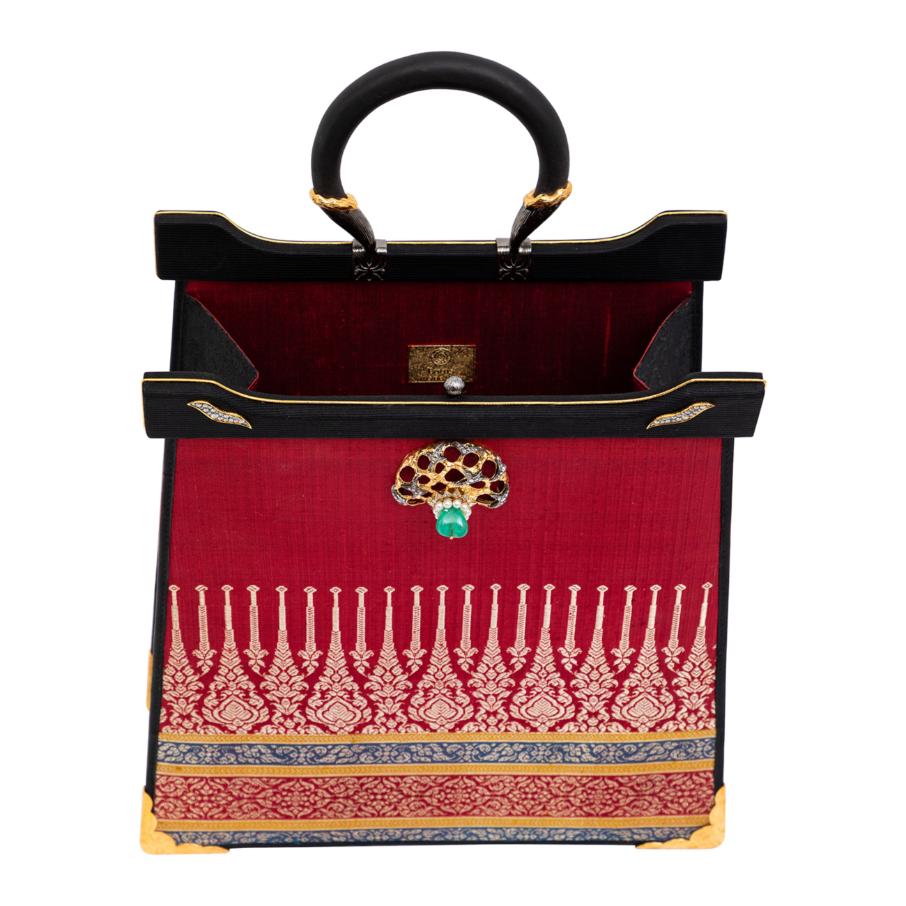 Silapacheep Textile Handbag with Lotus, Emerald and Diamond