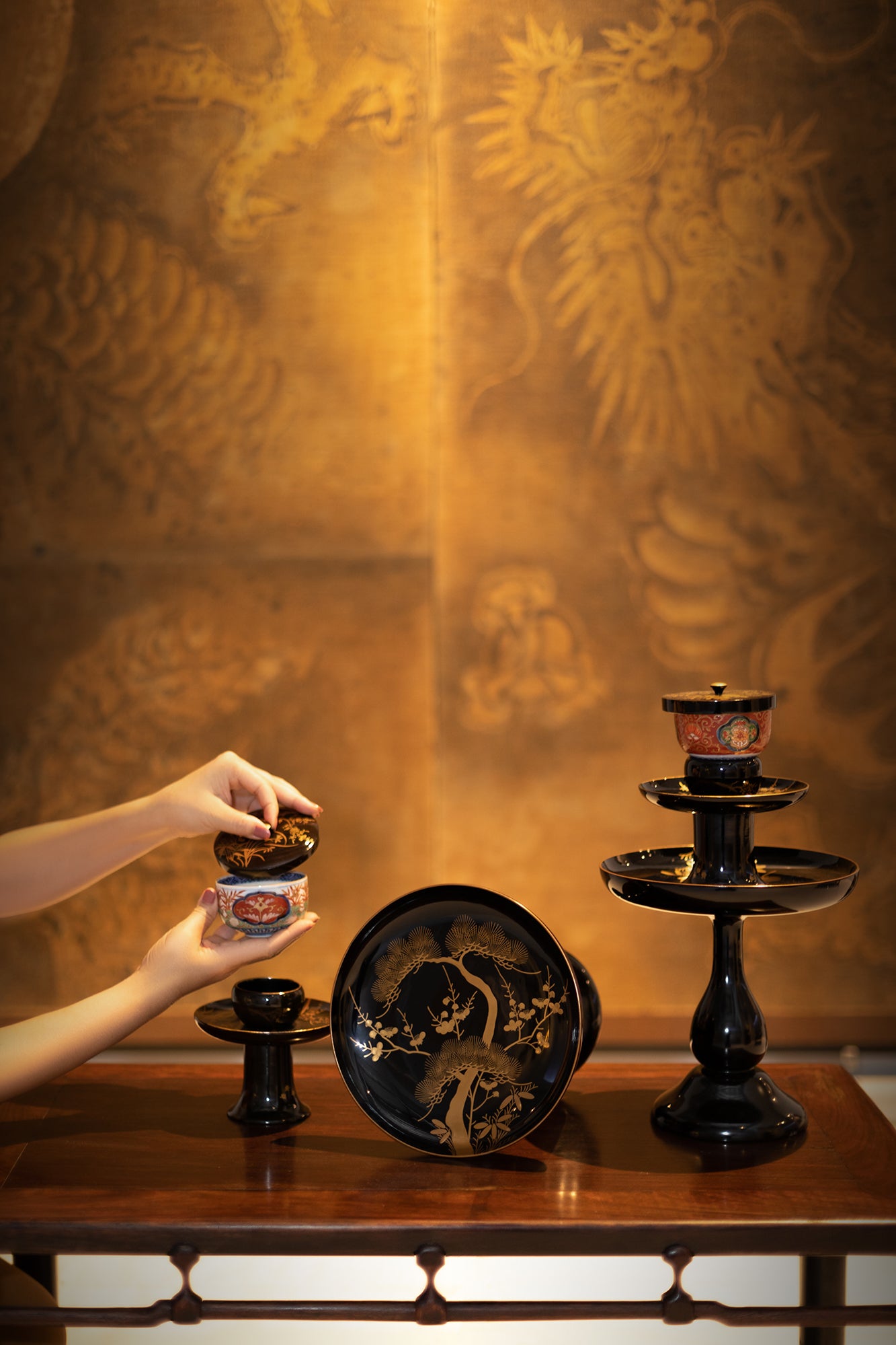 Exceptional Japanese Lacquered Tray Set