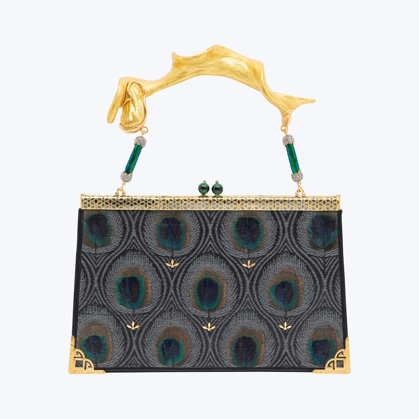 Peacock Textile Handbag with Green Jade, Neilloware, Scarab and Diamond