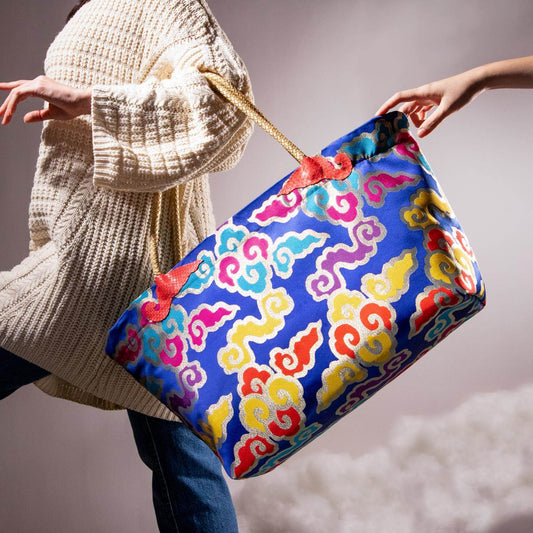 Tibetan Brocade Shopping Bag- Blue - L