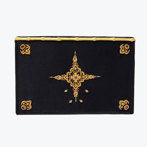 Gold Star Embroidered Silk Clutch