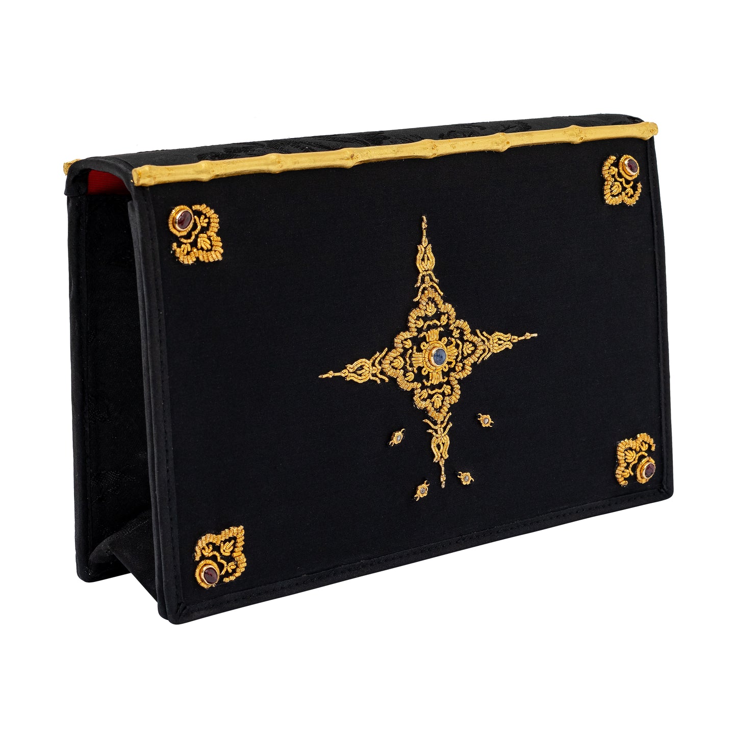 Gold Star Embroidered Silk Clutch