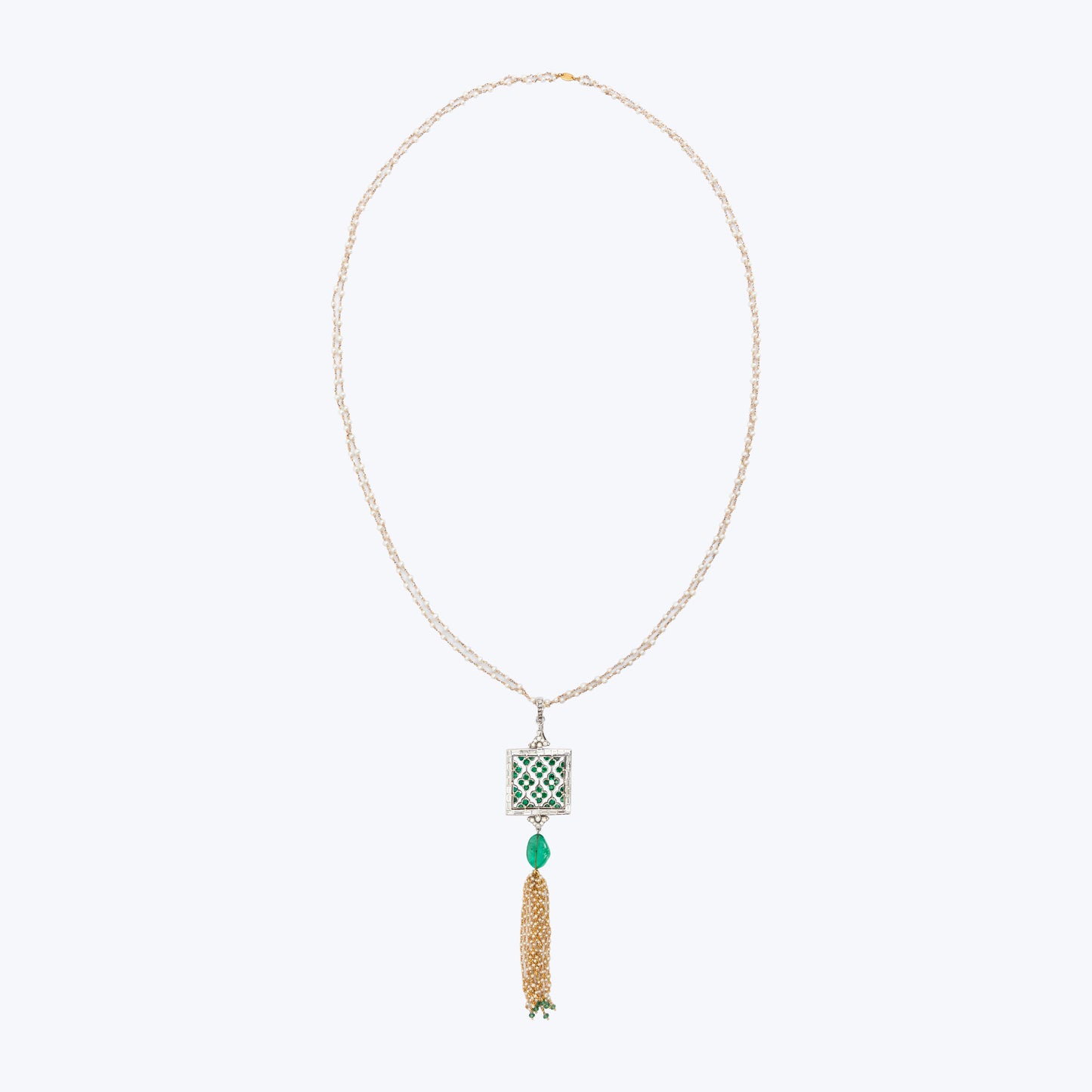 Framed Emerald Flower Necklace with Basra Pearl & Diamond