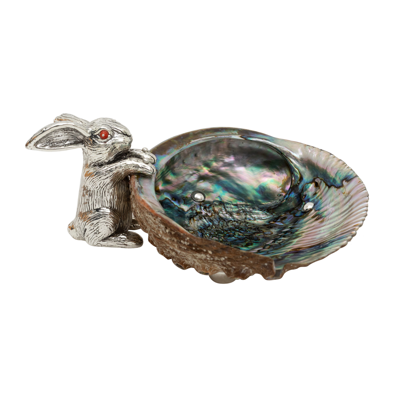 Abalone Shell Bowl with Silver Rabbit