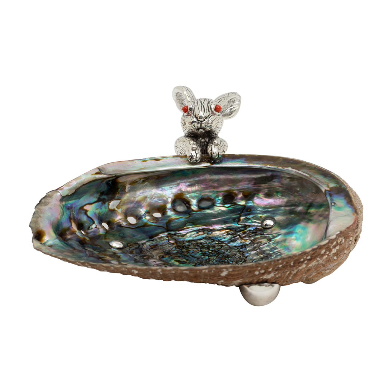 Abalone Shell Bowl with Silver Rabbit