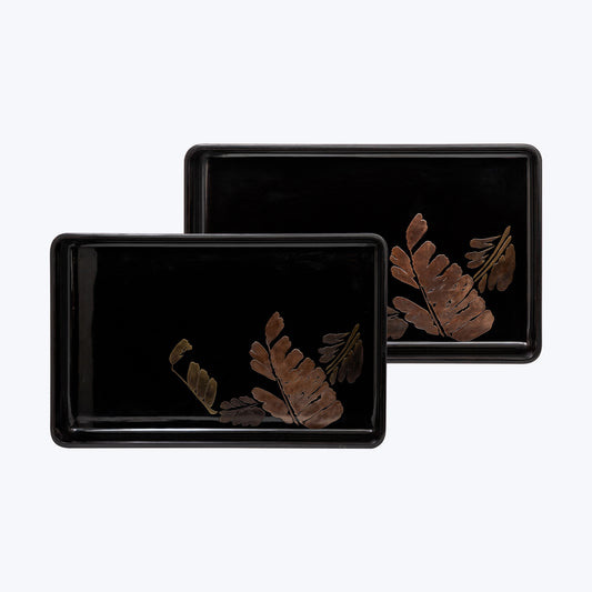 Japanese Lacquer Tray Set with Dark Leaf Motifs ( 2pcs/set )