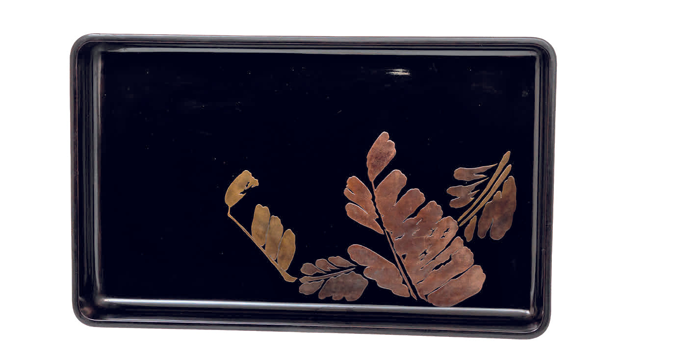 Japanese Lacquer Tray Set with Dark Leaf Motifs ( 2pcs/set )