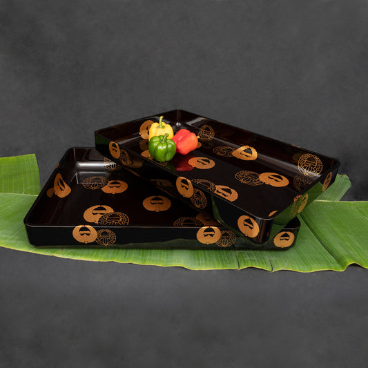 Japanese Lacquer Trays with Circular Leaf Motifs (2pcs/set)