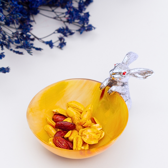 Buffalo Horn Bowl with Silver Rabbit