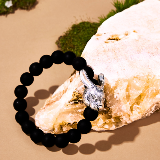 Chinese Zodiac Ebony Bead Bracelet - Year of the Rabbit