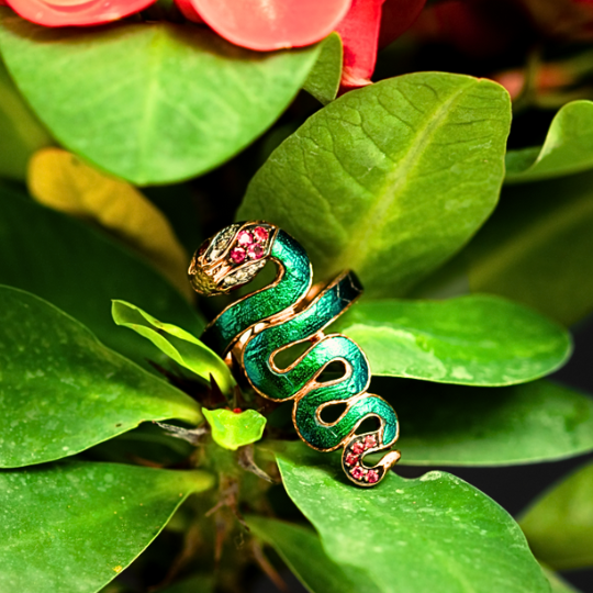 Snake Ring with Scarab, Tourmaline and Diamond