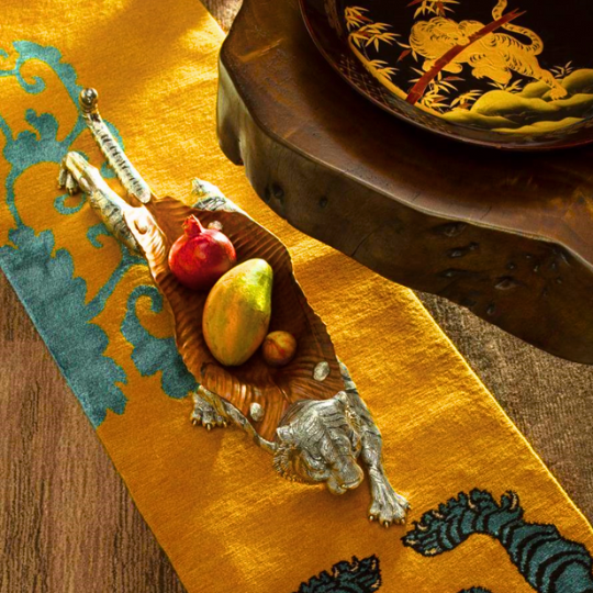 Preying Tiger Carved Leaf Sculpture/Bowl