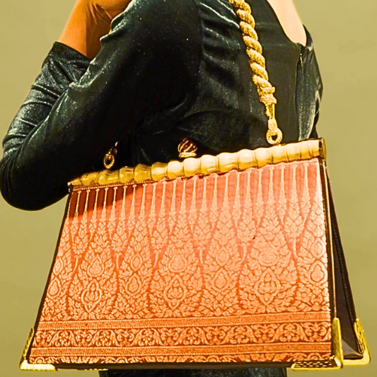 Woven Jewelled Silapacheep Handbag with Gold Silk Cord and Diamonds