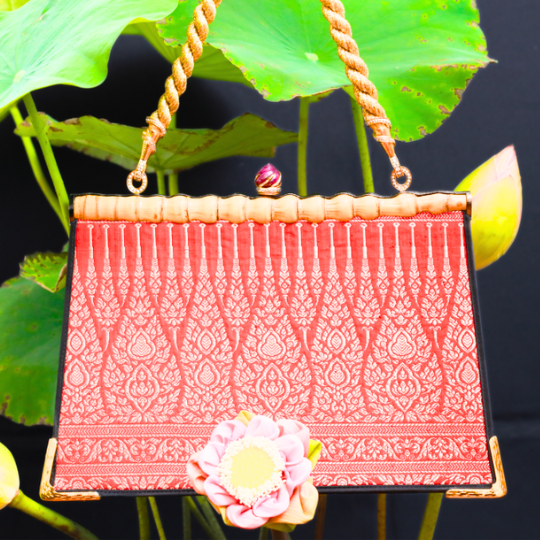 Woven Jewelled Silapacheep Handbag with Gold Silk Cord and Diamonds