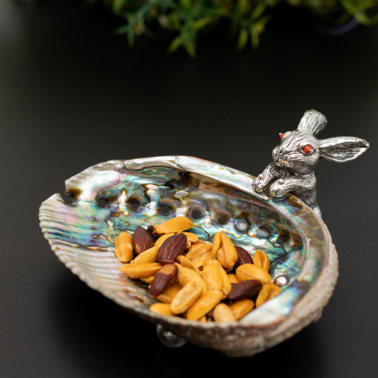 Abalone Shell Bowl with Silver Rabbit