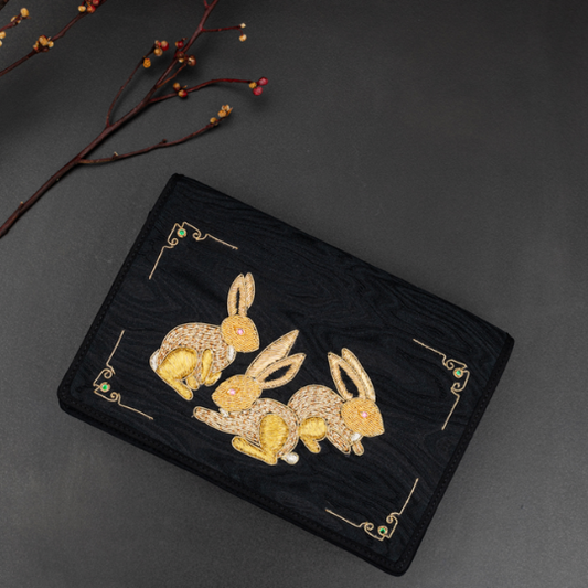 Grazing Rabbits Embroidered Clutch