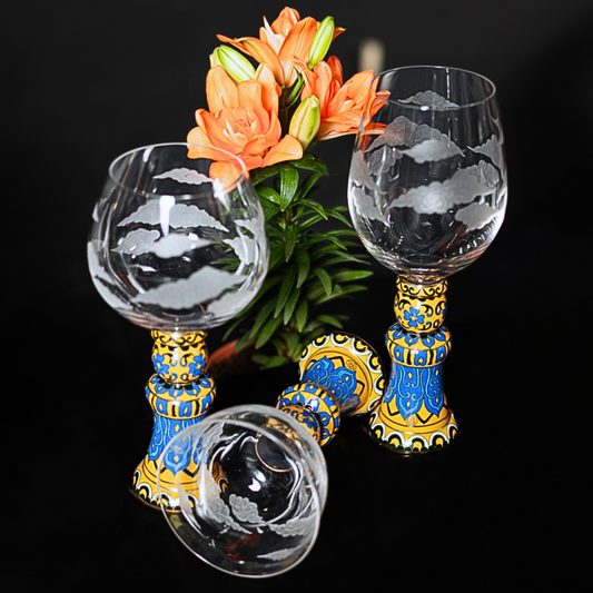 Crystal Goblet set with Chinese Cloisonne base (3pcs/set)