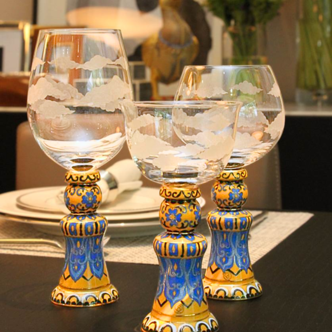 Crystal Goblet set with Chinese Cloisonne base (3pcs/set)