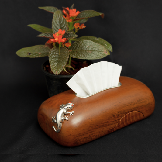 Tissue Box with Silver Lizard