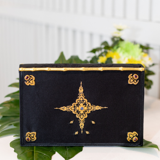 Gold Star Embroidered Silk Clutch