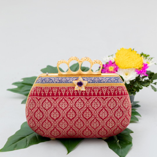 Silapacheep Textile Handbag with Flower, Amethyst and Diamond