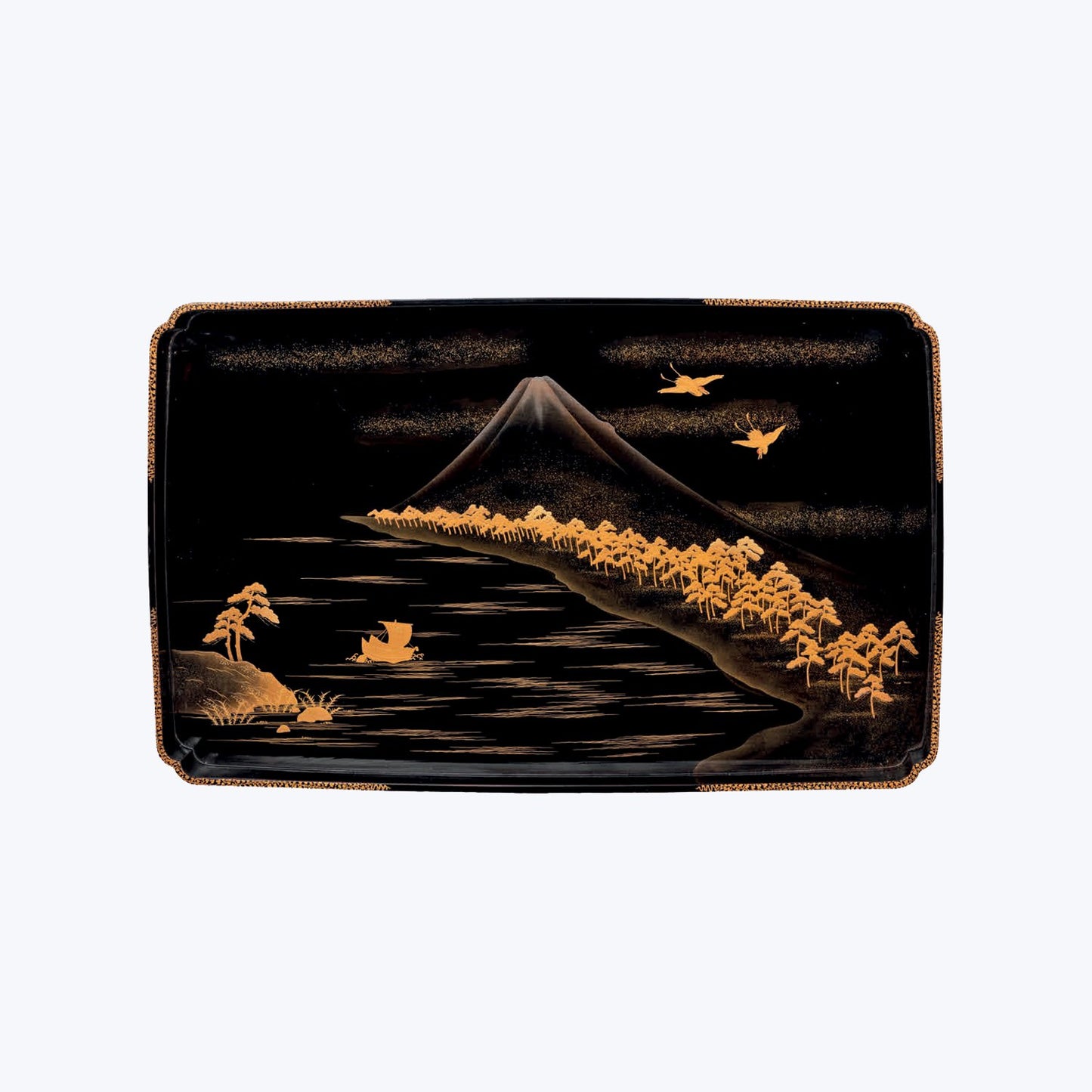 Japanese Lacquer Tray with Mount Fuji Motif