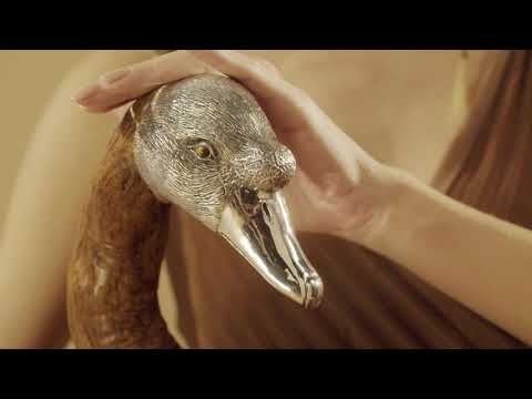 Keyaki Wood Swan Sculpture with Sterling Silver