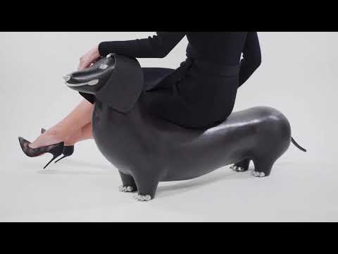 Brown Leather Sausage Dog Stool