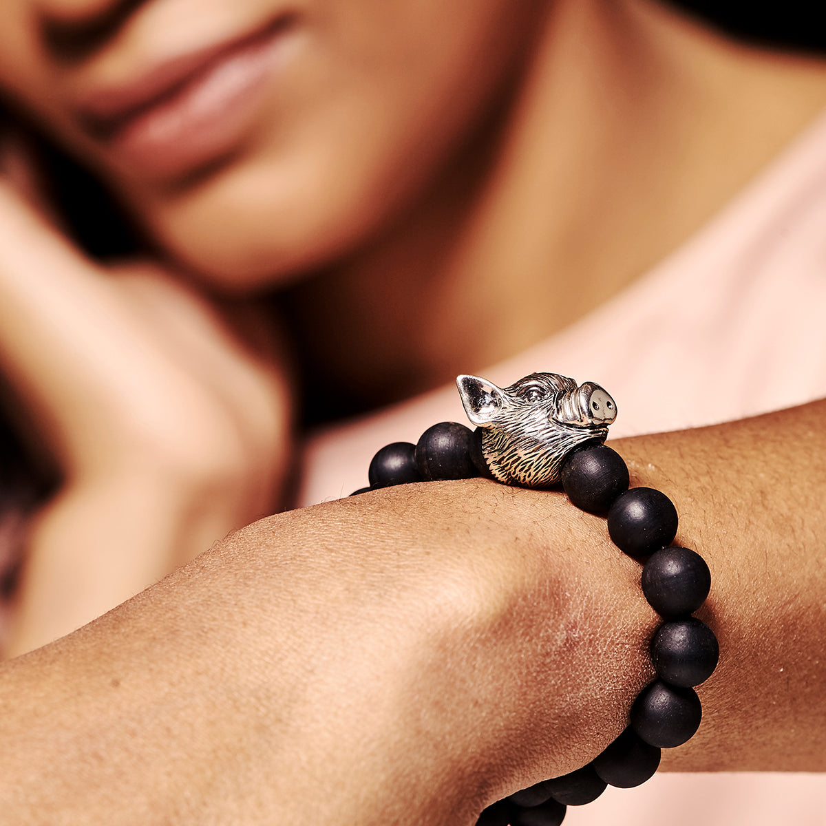 Chinese Zodiac Ebony Bead Bracelet Year of the Pig